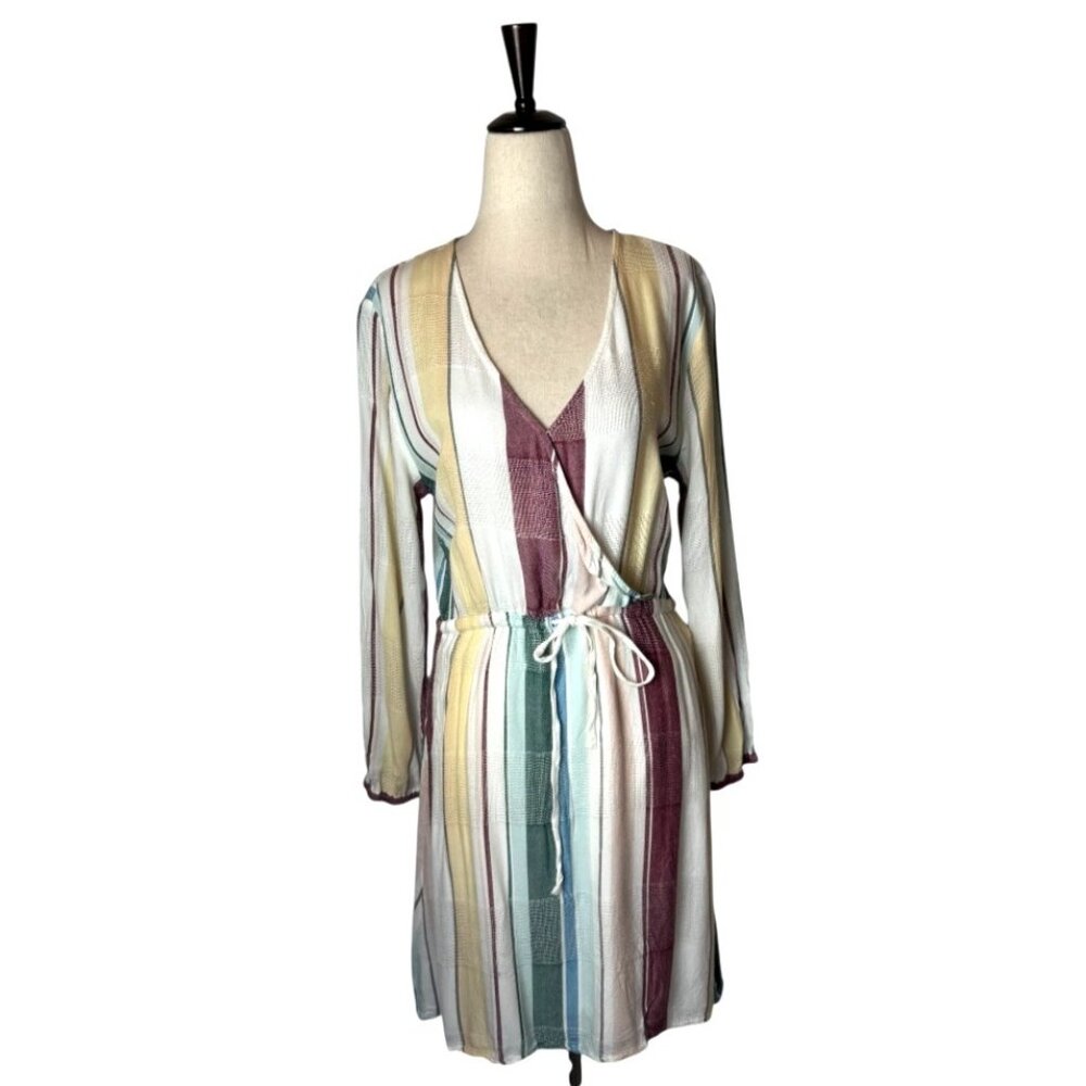 Rails Becca Dress Women XS Cream Cusco Stripe Drawstring Waist Mini Boho Preppy
